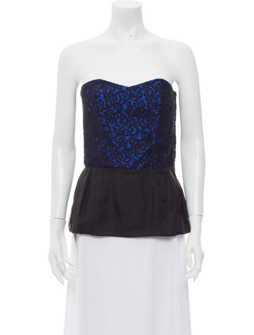 Guy Laroche Lace Pattern Strapless Top Blue
