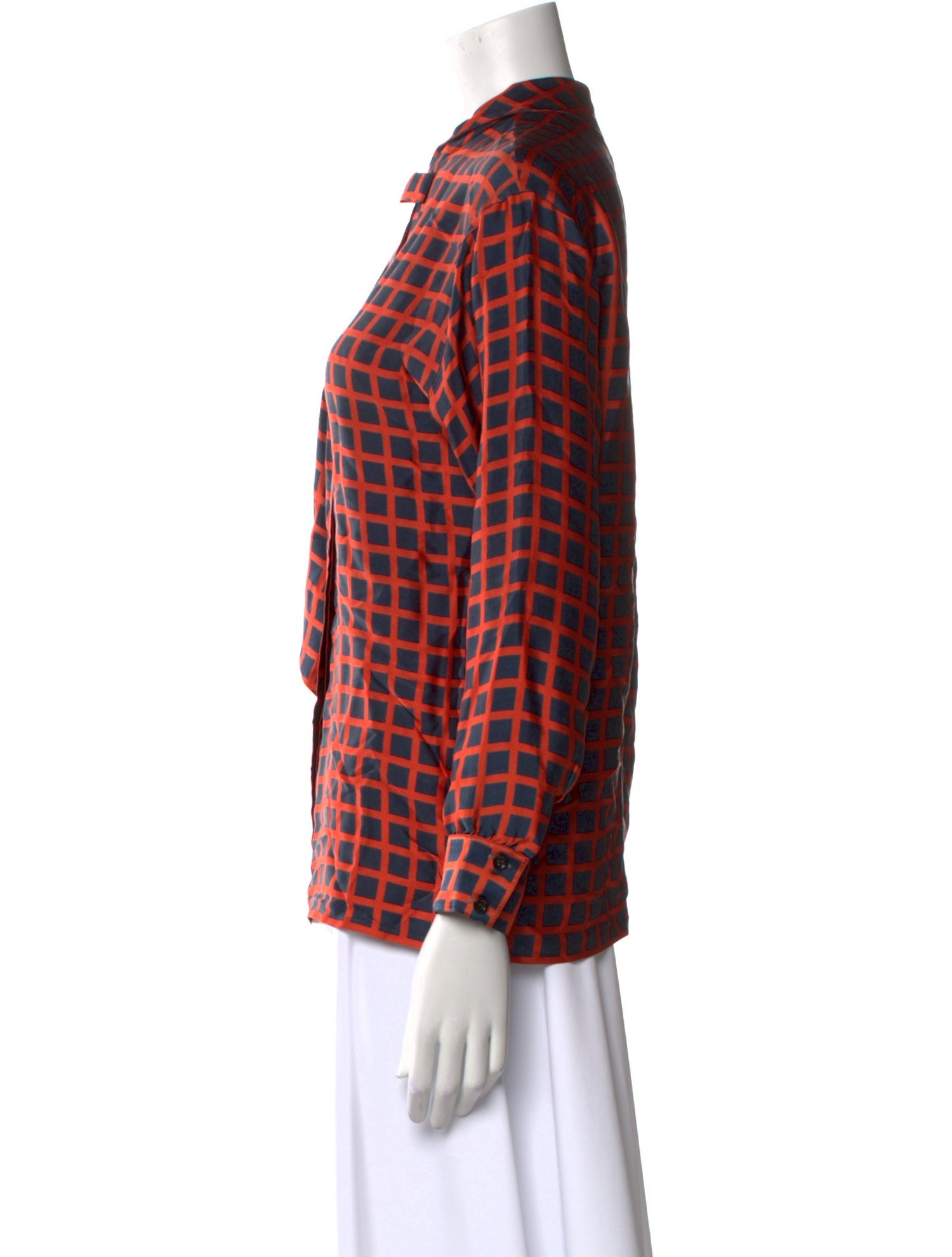 Guy Laroche Silk Plaid Print Button-Up Top