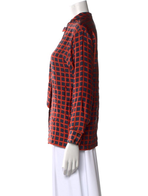 Guy Laroche Silk Plaid Print Button-Up Top
