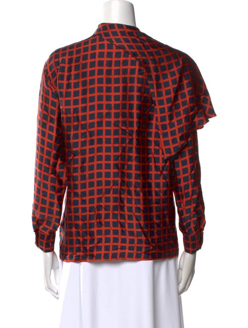Guy Laroche Silk Plaid Print Button-Up Top