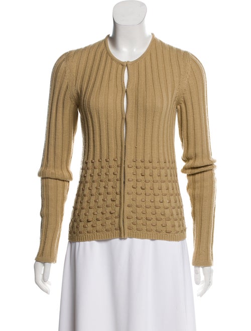 Gianni Versace Leather-Accented Wool Cardigan Nude