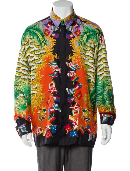 Gianni Versace Silk Printed Shirt Orange