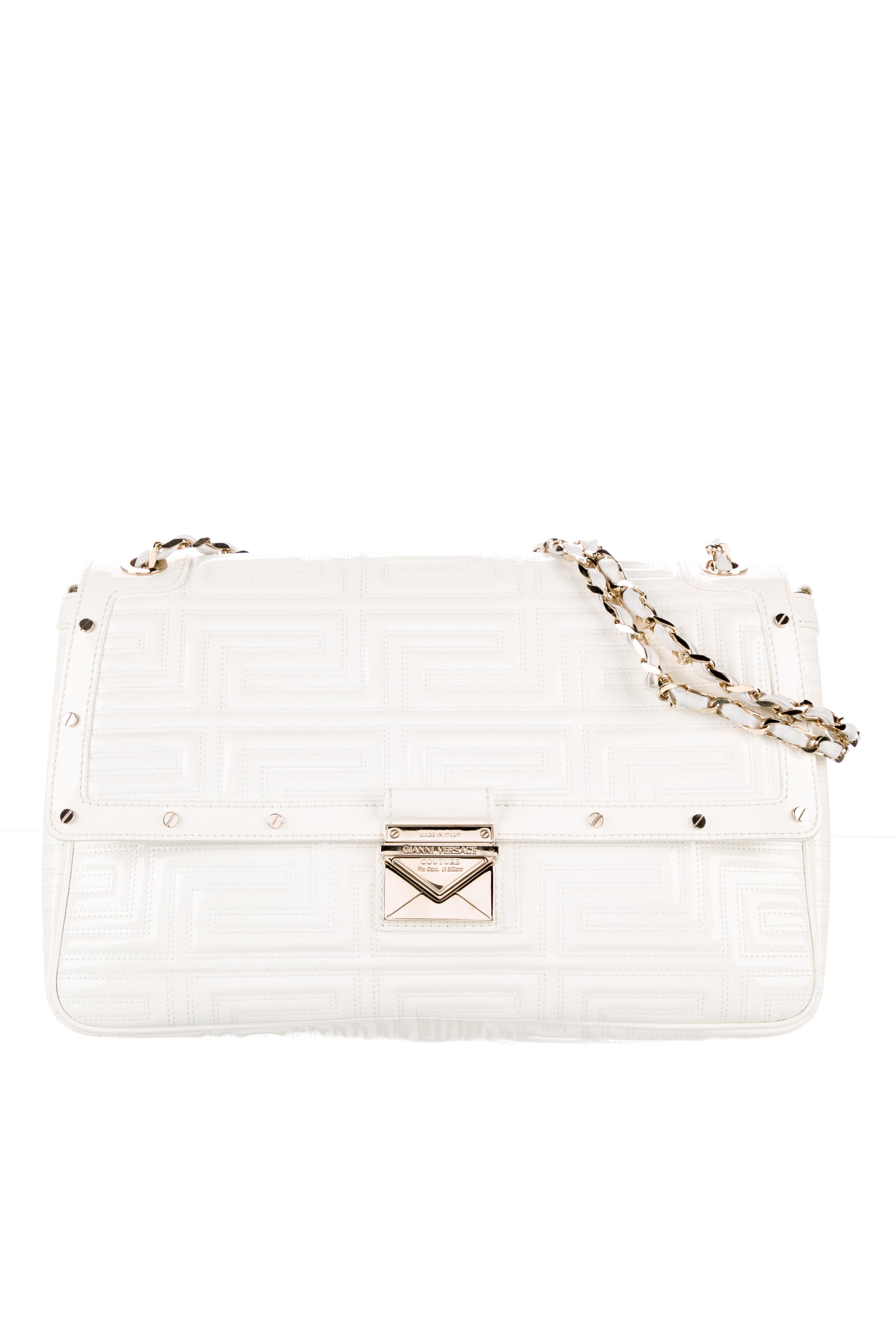 Gianni Versace Patent Leather Shoulder Bag White Shoulder Bags