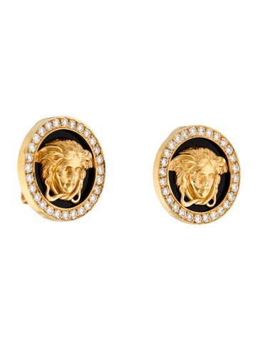 Gianni Versace Earclip 18K 1.40ctw Diamond Medusa Earclips