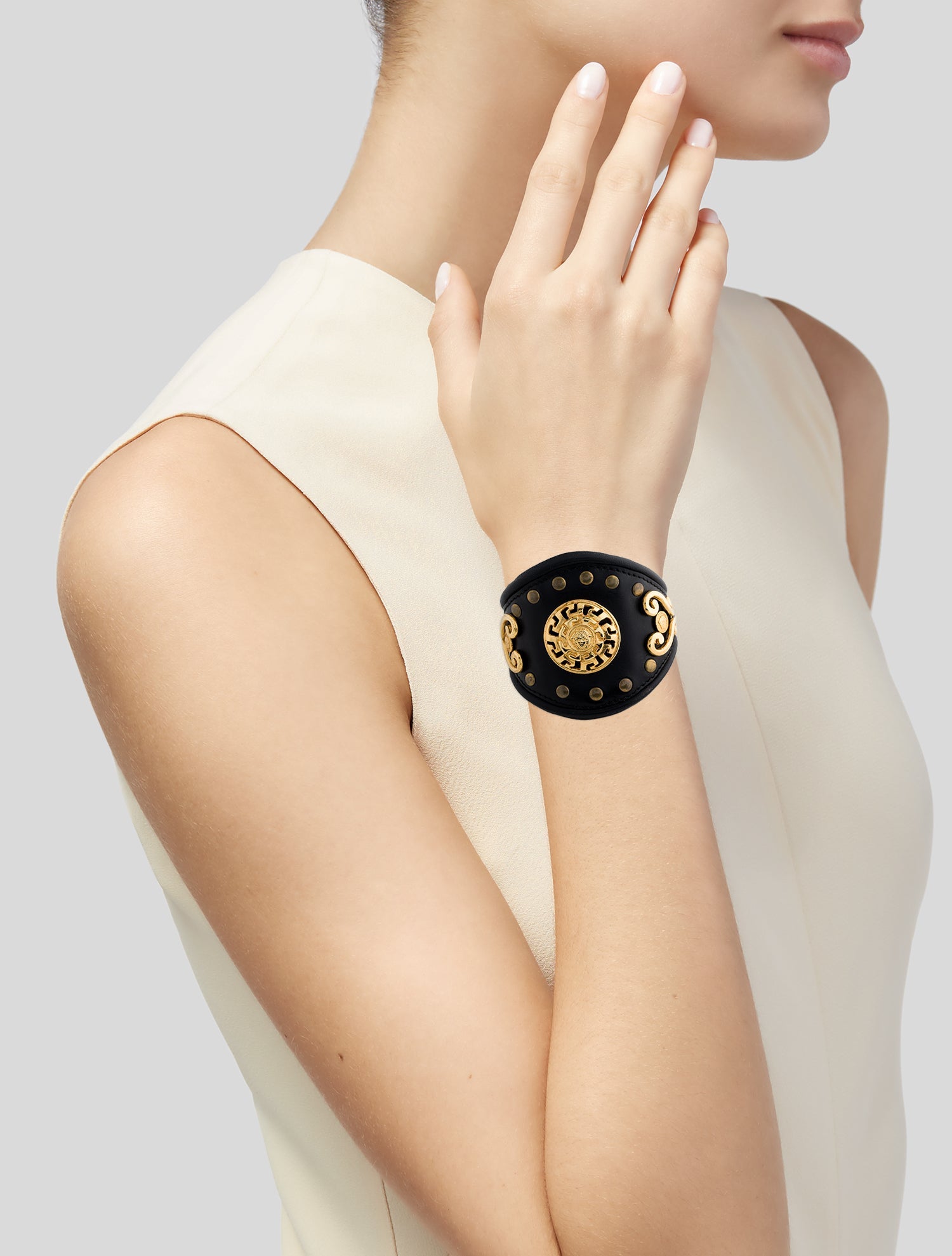 Gianni Versace Vintage Leather Medusa Shield Bracelet