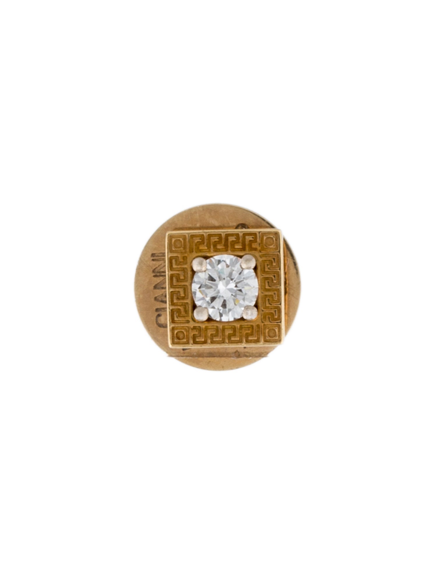 Gianni Versace Vintage 18K Diamond Greek Key Stud Earring