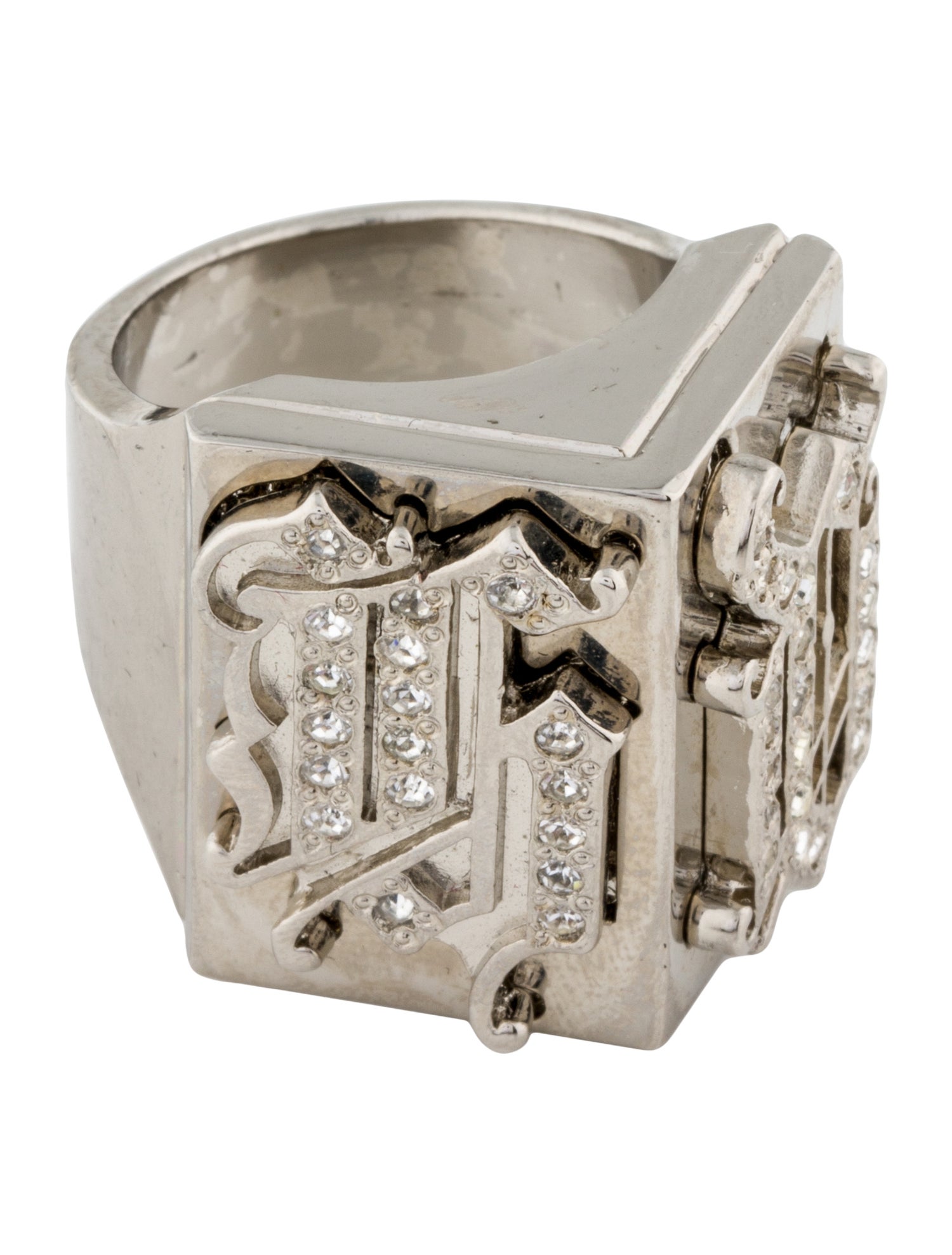 Gianni Versace Vintage Crystal 'GV' Initials Cocktail Ring