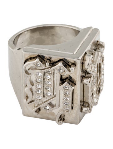 Gianni Versace Cocktail Ring Vintage Crystal 'Gv' Initials 9.75