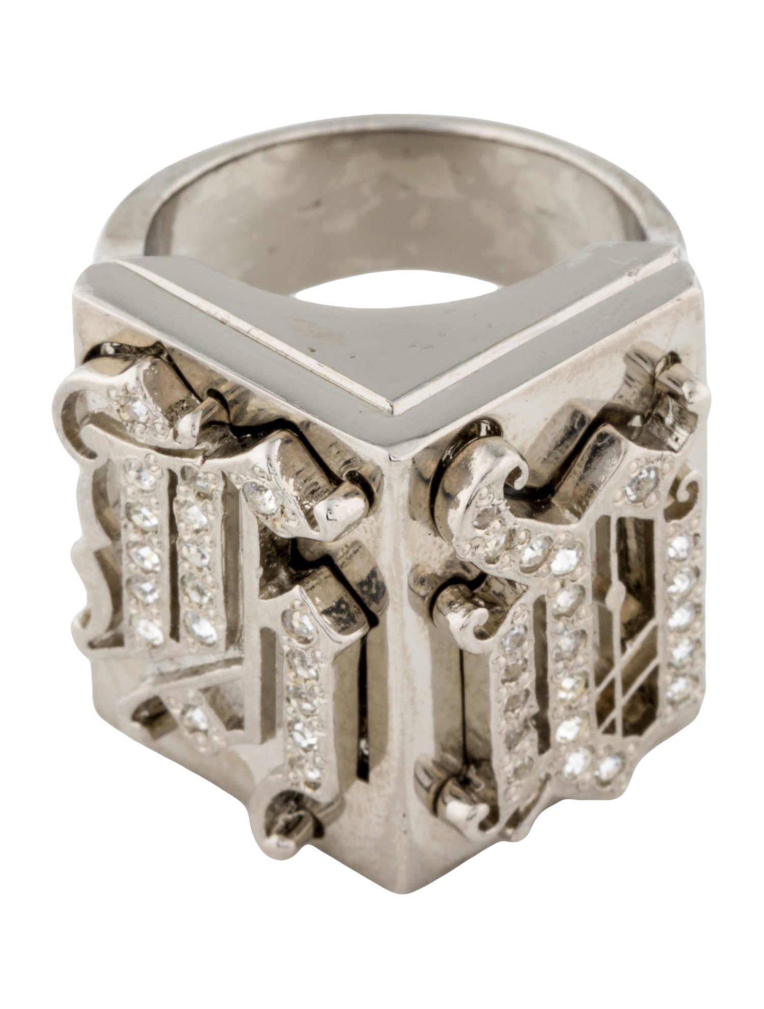 Gianni Versace Vintage Crystal 'GV' Initials Cocktail Ring