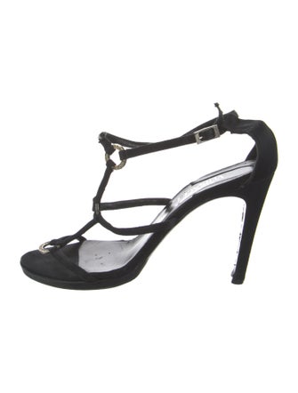 Gianni Versace Suede Cutout Accent T-Strap Sandals