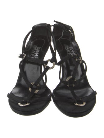 Gianni Versace Suede Cutout Accent T-Strap Sandals