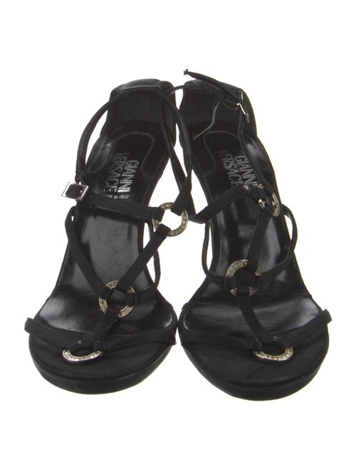 Gianni Versace Suede Cutout Accent T-Strap Sandals