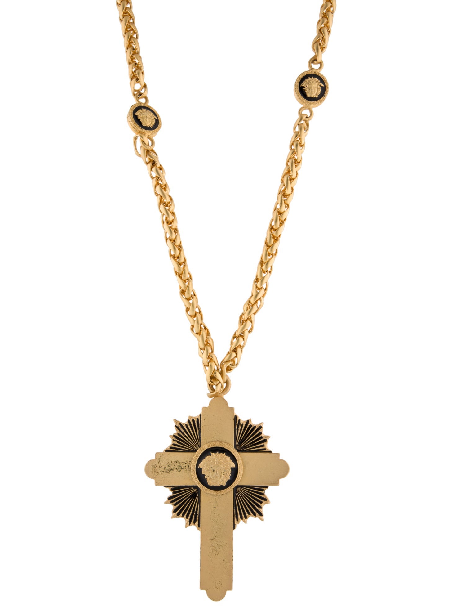 Gianni Versace Vintage Enamel Medusa Cross Pendant Necklace
