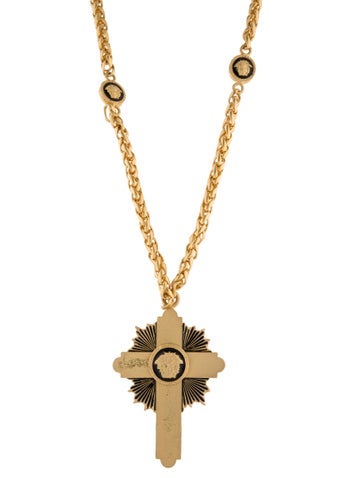 Gianni Versace Pendant Necklace Vintage Enamel Medusa Cross