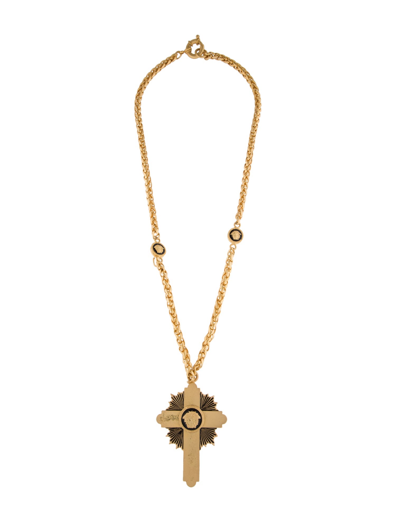 Gianni Versace Vintage Enamel Medusa Cross Pendant Necklace