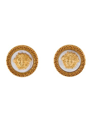 Gianni Versace Clip-On Vintage Mother Of Pearl Medusa Earrings