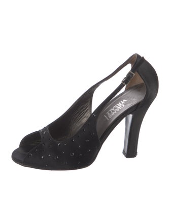 Gianni Versace Satin Crystal Embellishments Slingback Sandals