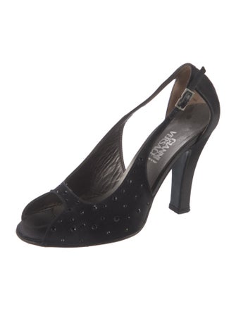 Gianni Versace Satin Crystal Embellishments Slingback Sandals