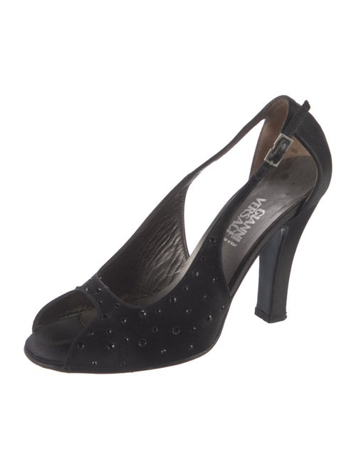 Gianni Versace Satin Crystal Embellishments Slingback Sandals