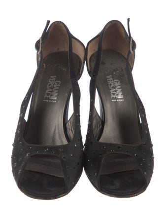 Gianni Versace Satin Crystal Embellishments Slingback Sandals