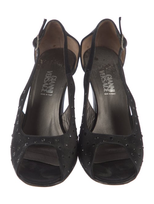Gianni Versace Satin Crystal Embellishments Slingback Sandals