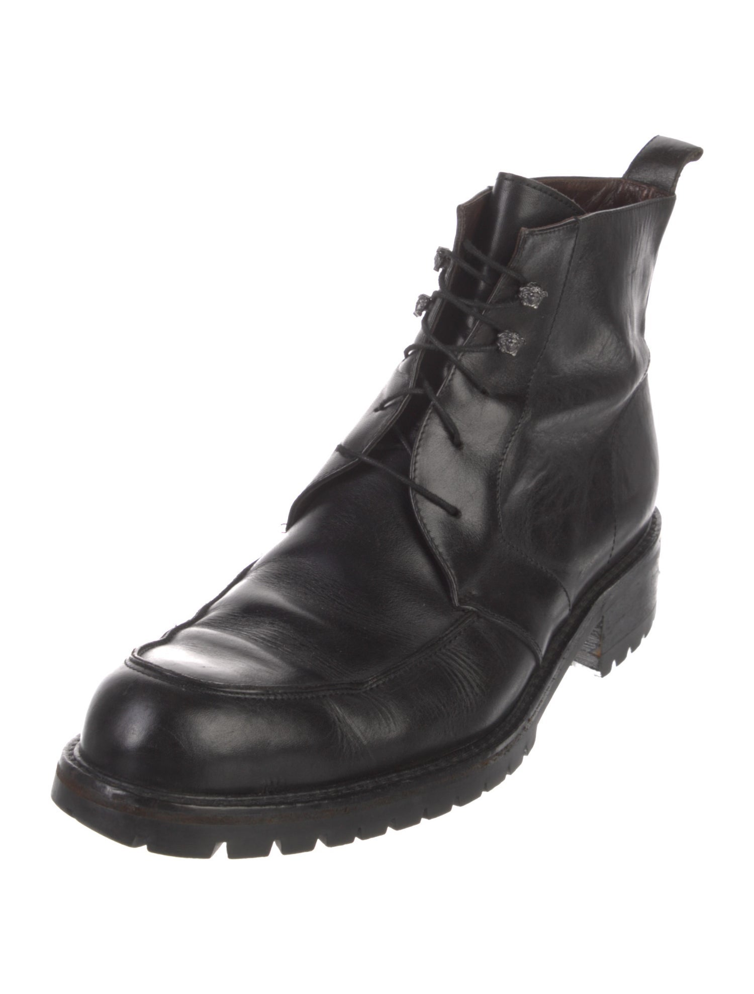 Gianni Versace Medusa Insignia Leather Lace-Up Boots