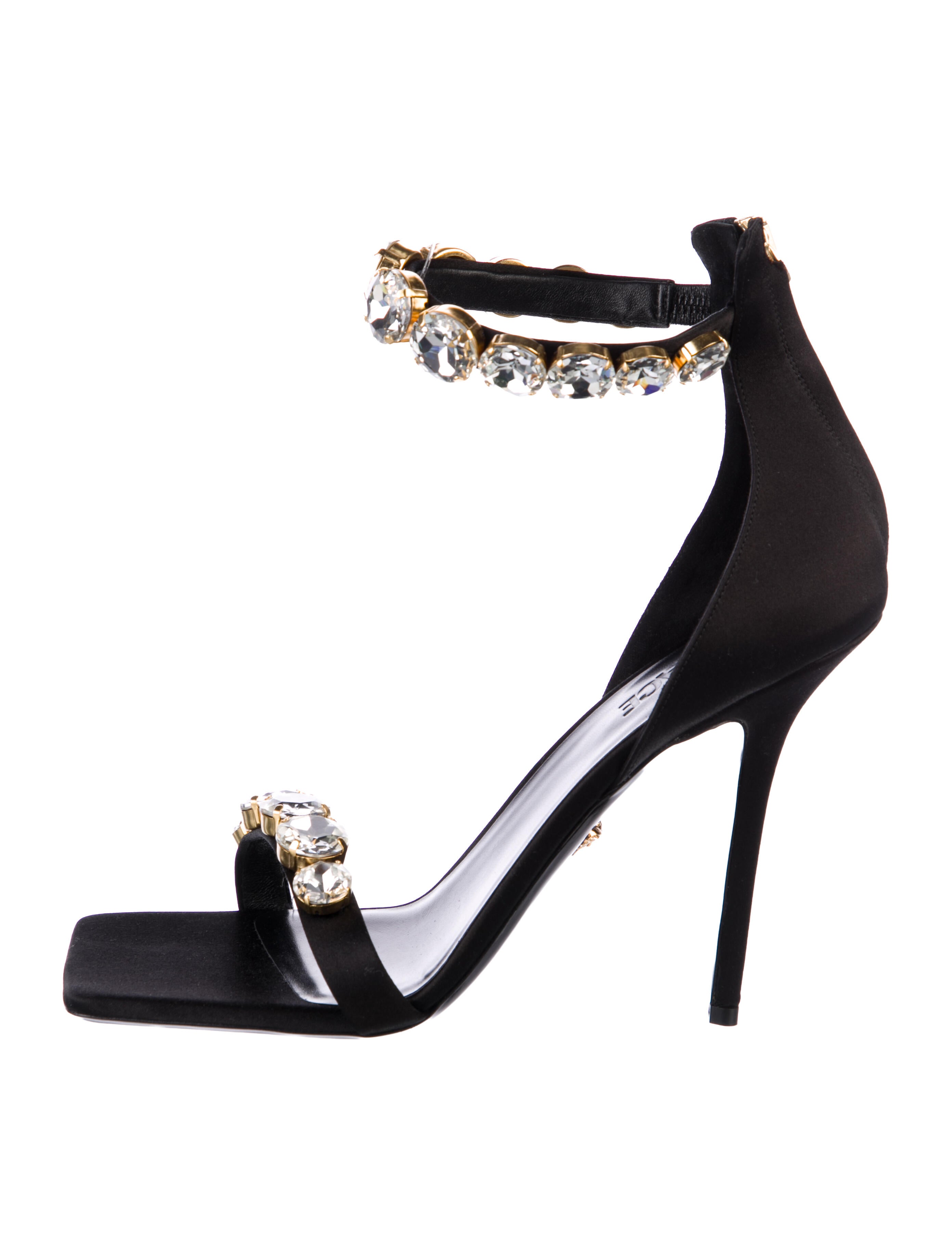 Gianni Versace Satin Crystal Embellishments Sandals
