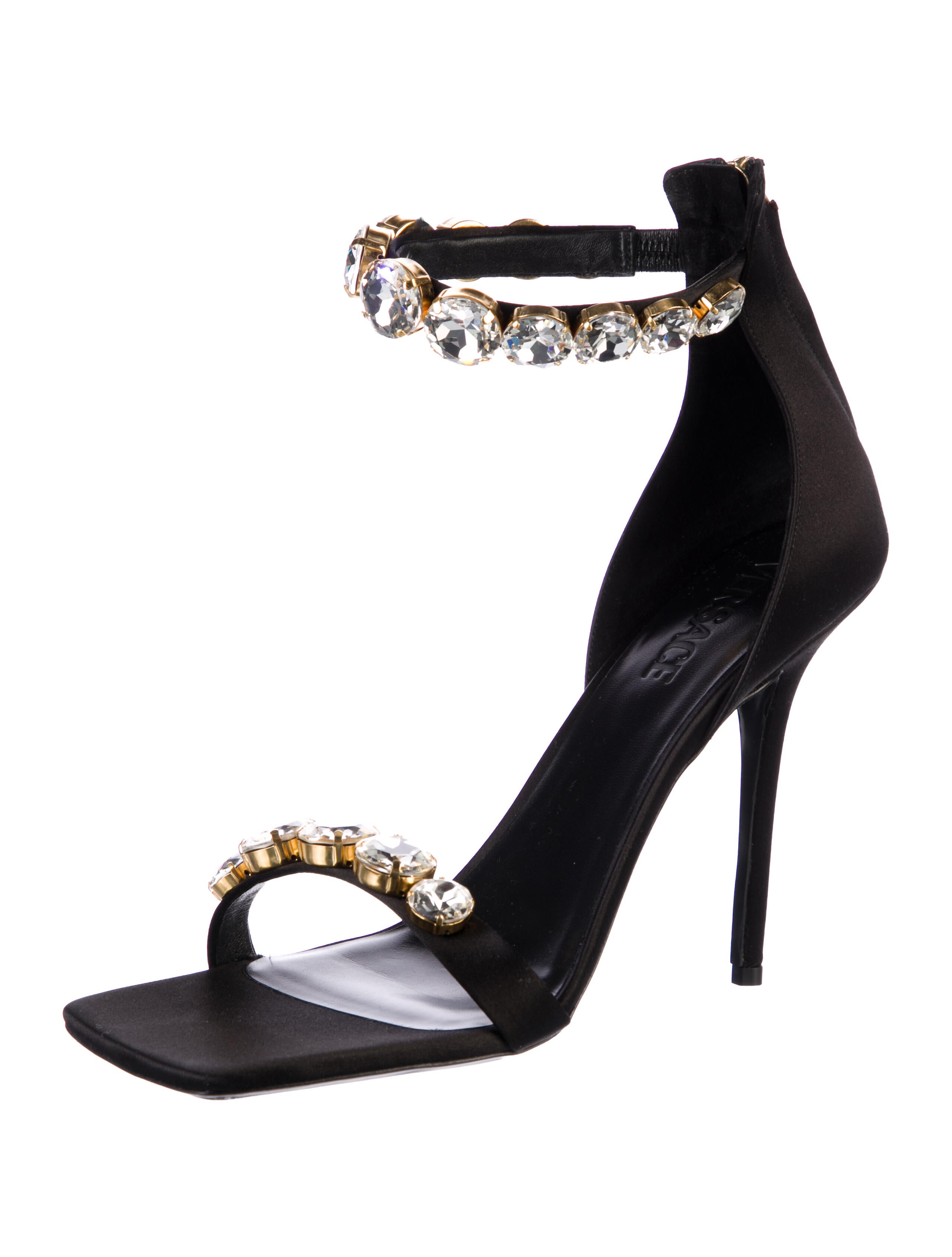 Gianni Versace Satin Crystal Embellishments Sandals