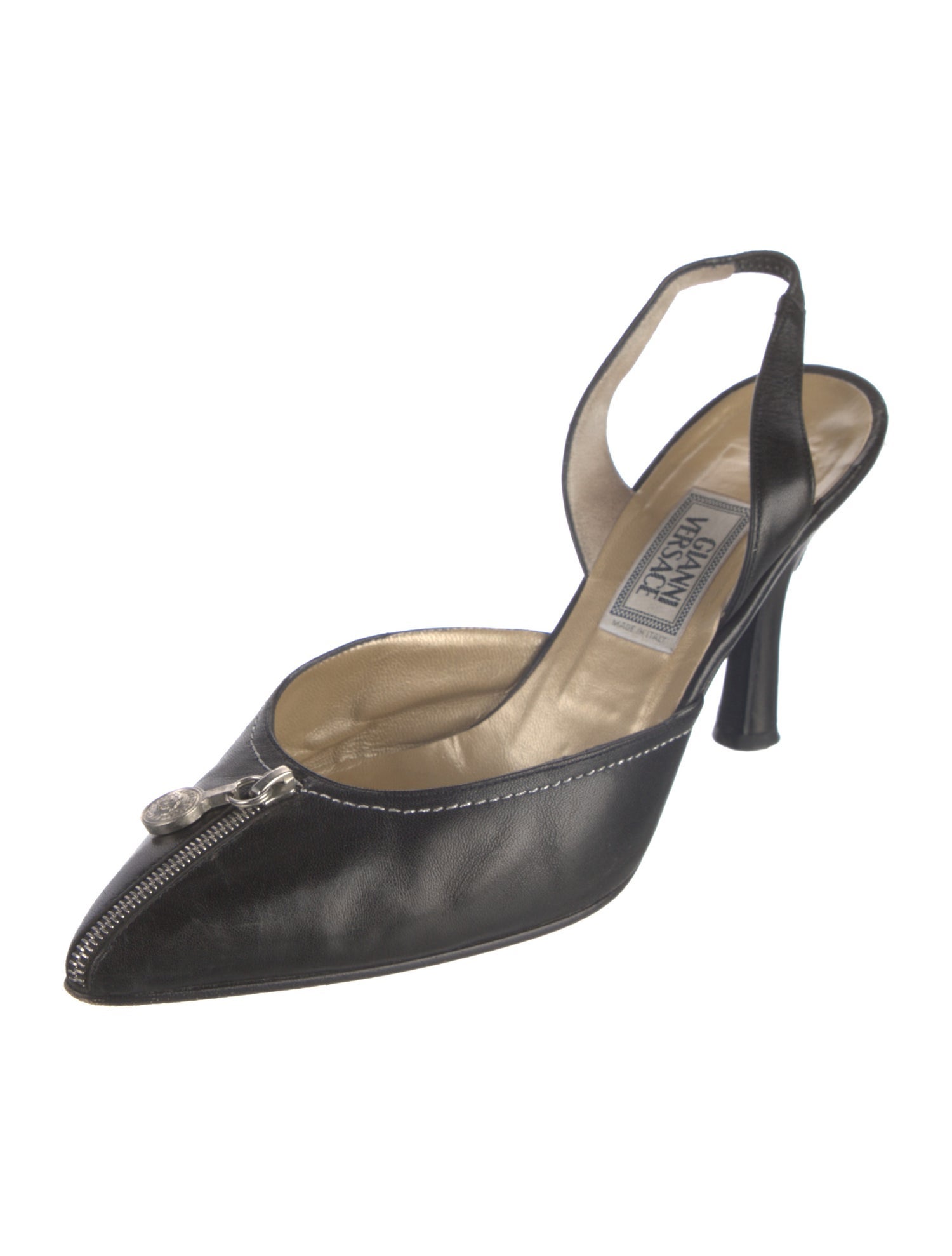 Gianni Versace Medusa Insignia Leather Slingback Pumps
