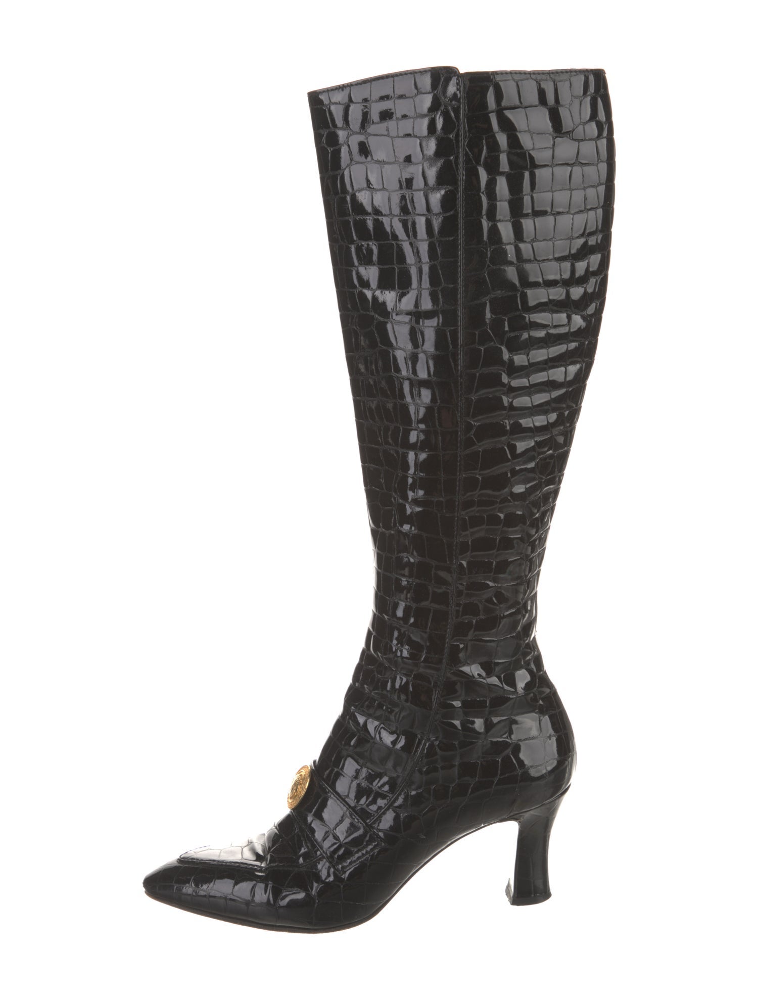 Gianni Versace Patent Leather Animal Print Boots