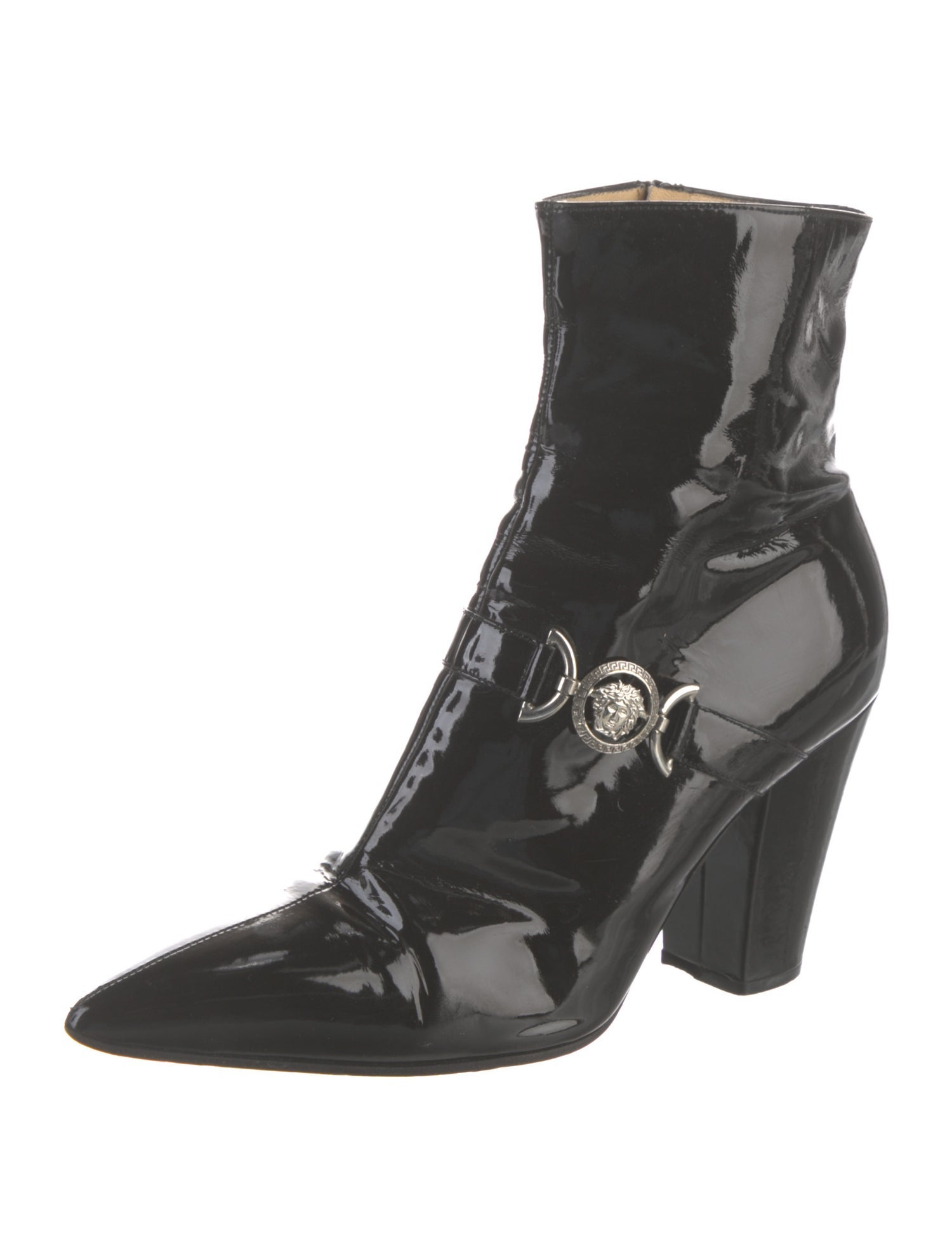 Gianni Versace Medusa Insignia Patent Leather Boots