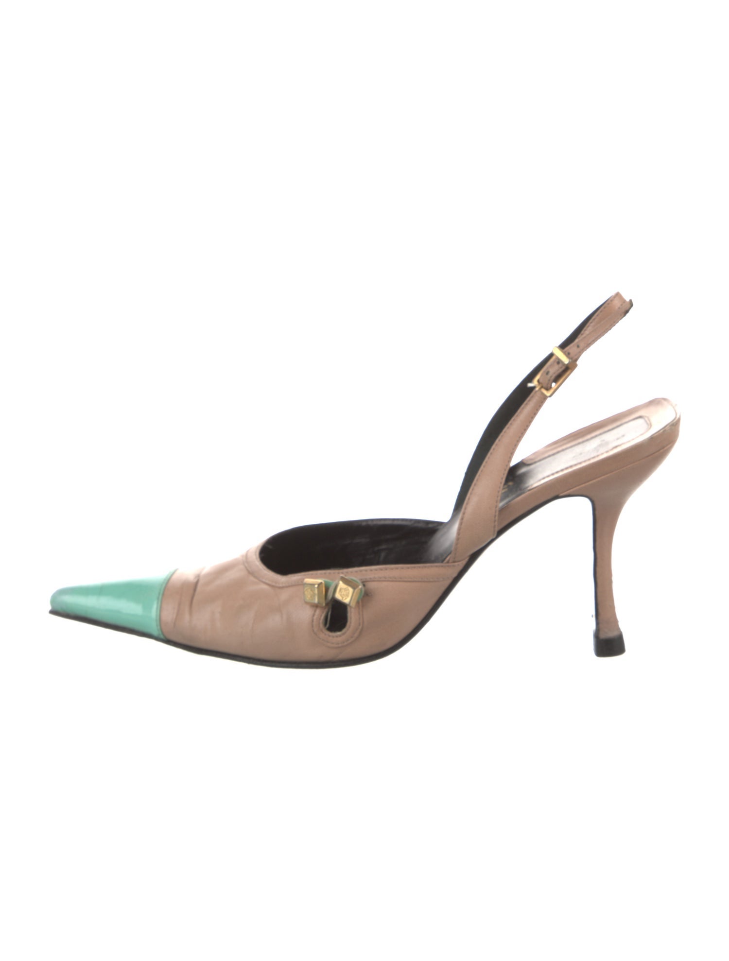 Gianni Versace Leather Colorblock Pattern Slingback Pumps