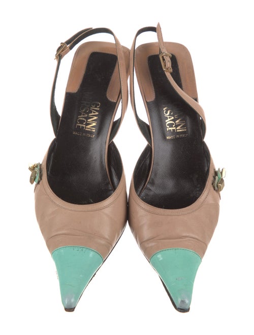 Gianni Versace Leather Colorblock Pattern Slingback Pumps