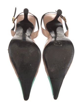 Gianni Versace Leather Colorblock Pattern Slingback Pumps