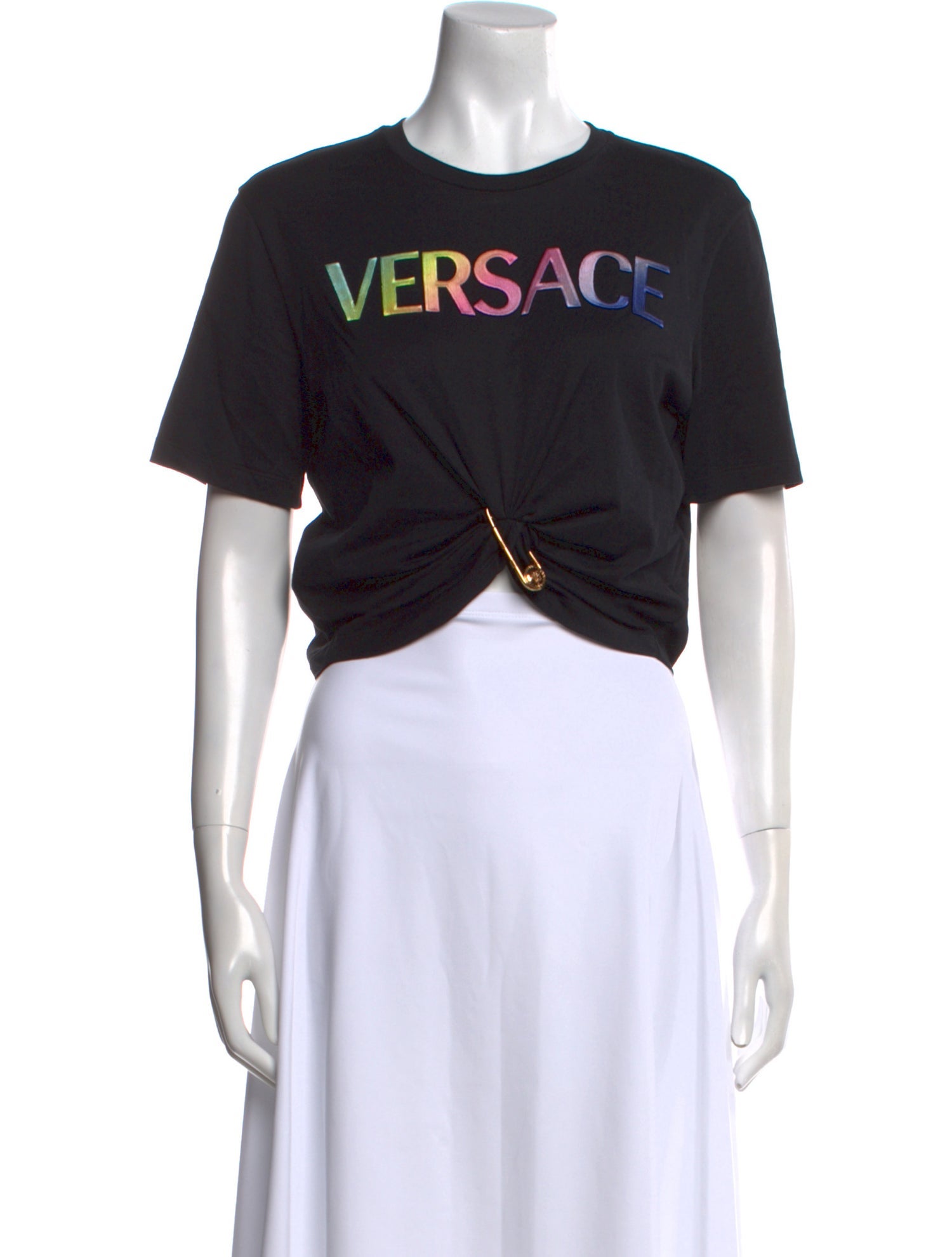 Gianni Versace Graphic Print Crew Neck Crop Top