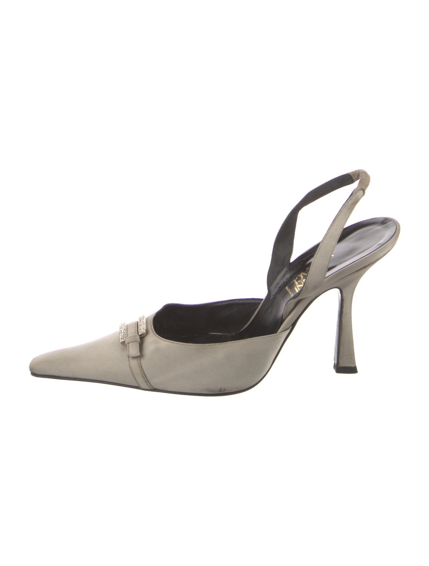 Gianni Versace Medusa Insignia Satin Slingback Pumps