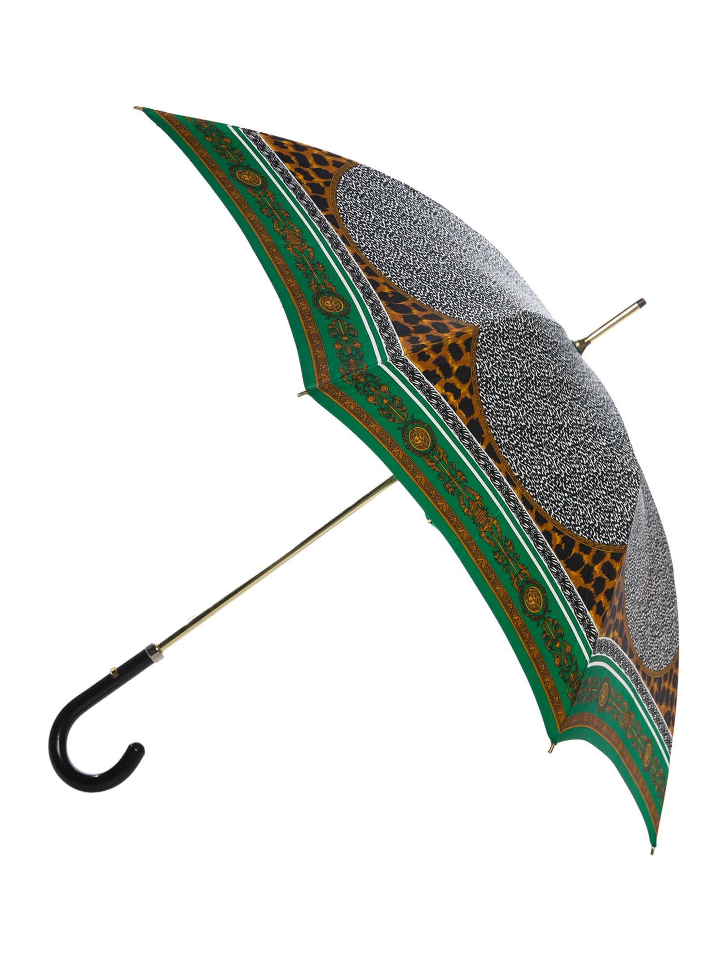 Gianni Versace Satin Tropical Print Umbrella - Black Umbrellas