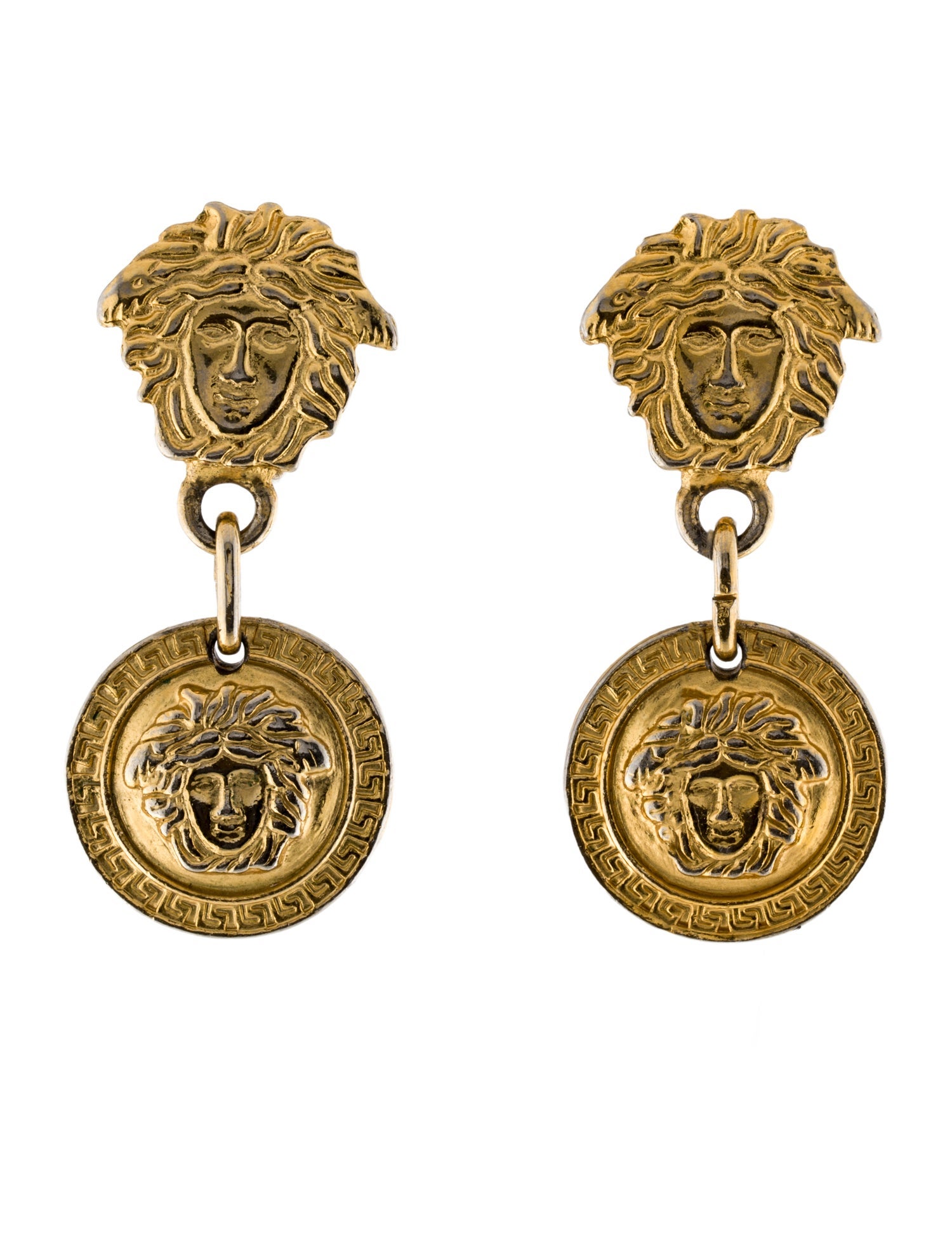 Gianni Versace Vintage Medusa Logo Drop Clip- On Earrings