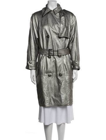 Pre-owned Versace Vintage 1990's Trench Coat In Metallic/silver