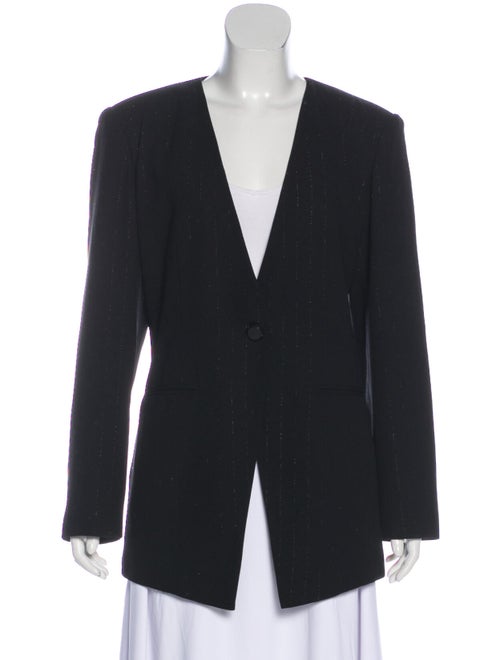 Halston Striped Collarless Blazer Black