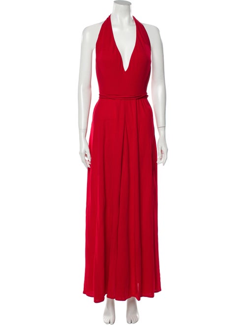 Halston Halterneck Long Dress Red
