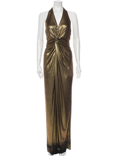 Halston Halterneck Long Dress Gold