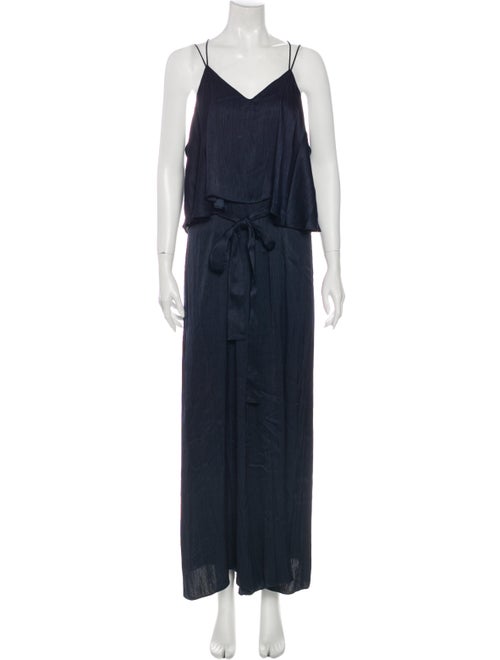 Halston V-Neck Jumpsuit Blue