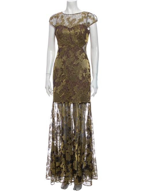 Halston Lace Pattern Long Dress Gold