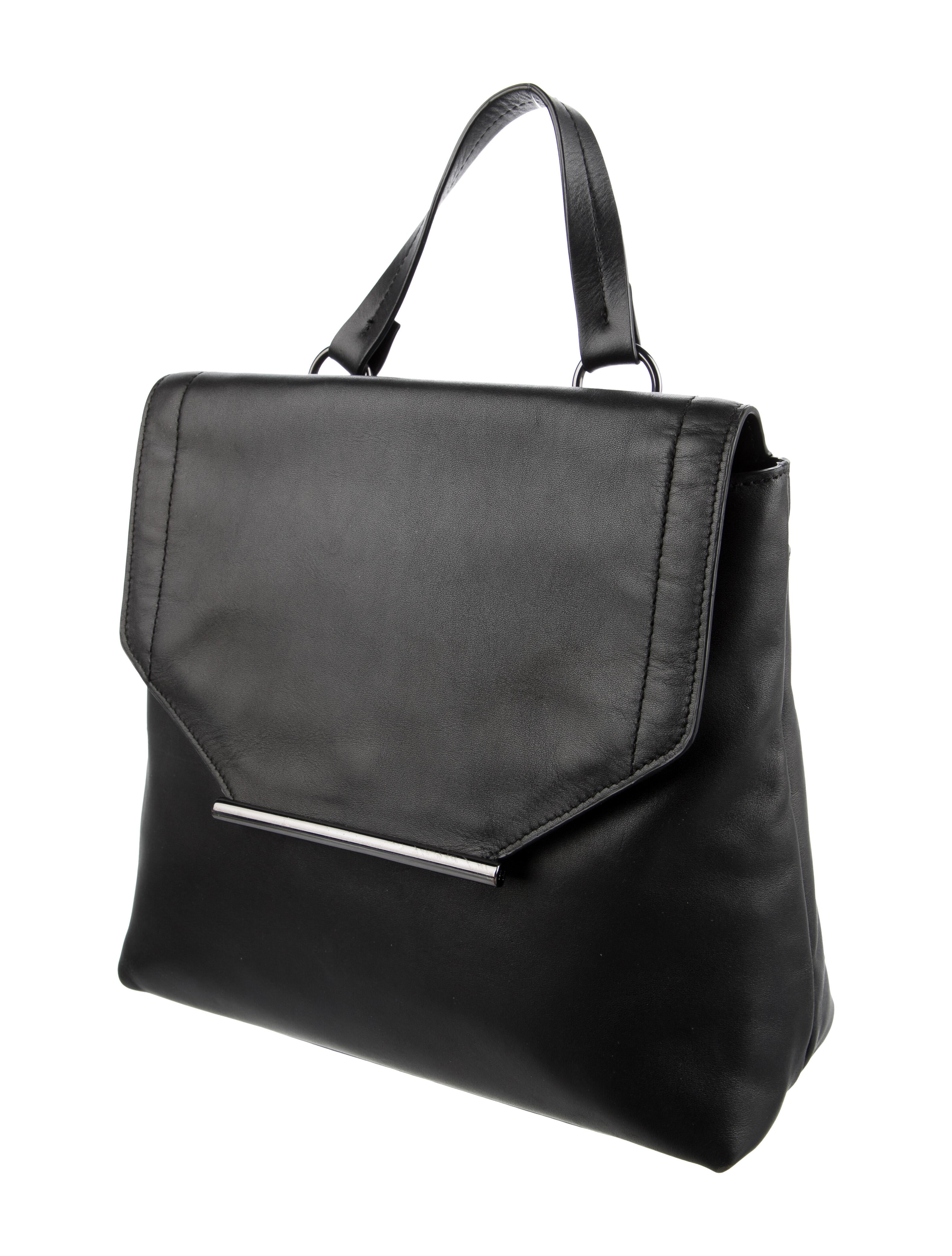 Halston Leather Backpack Black Backpacks, Handbags HAL29117 The
