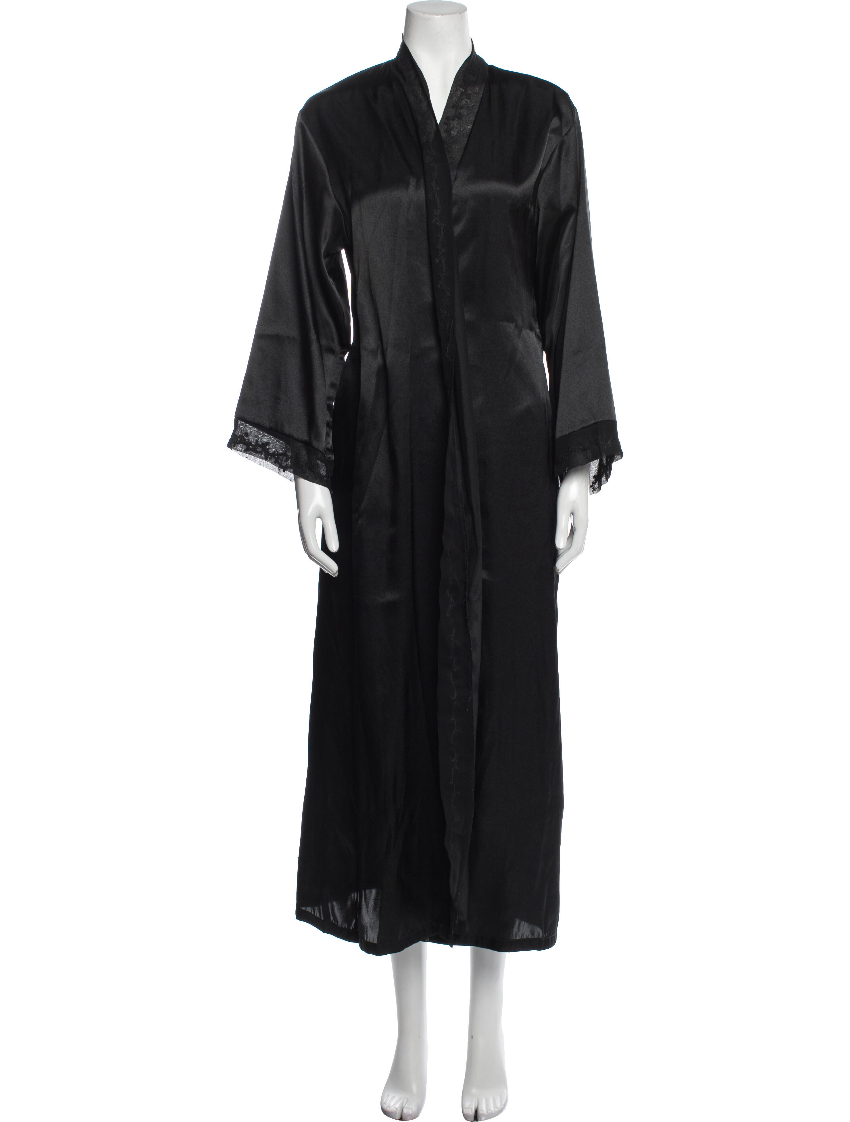 Halston Embroidered Accent Robe - Black Loungewear, Clothing - HAL32995 ...