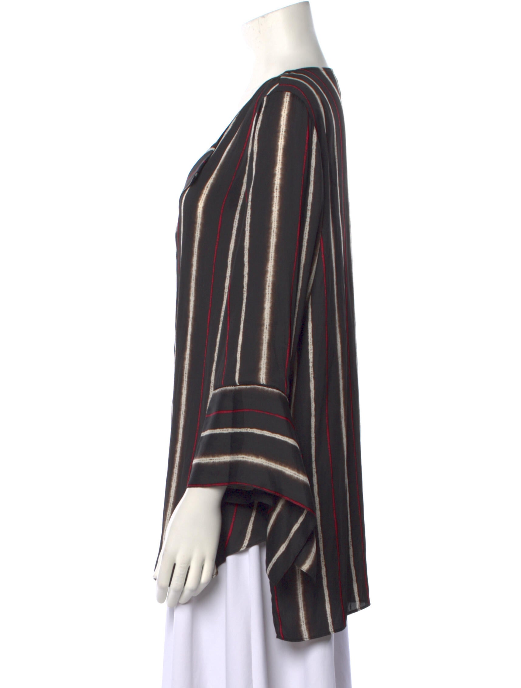 Halston Striped Long Sleeve Blouse