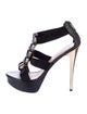 Halston Leather T-Strap Sandals