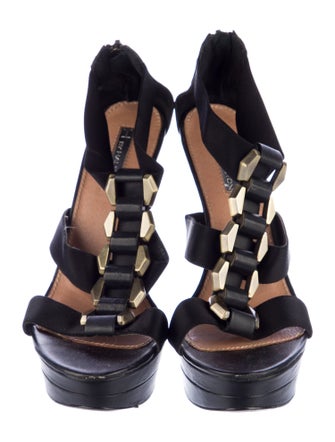 Halston Leather T-Strap Sandals