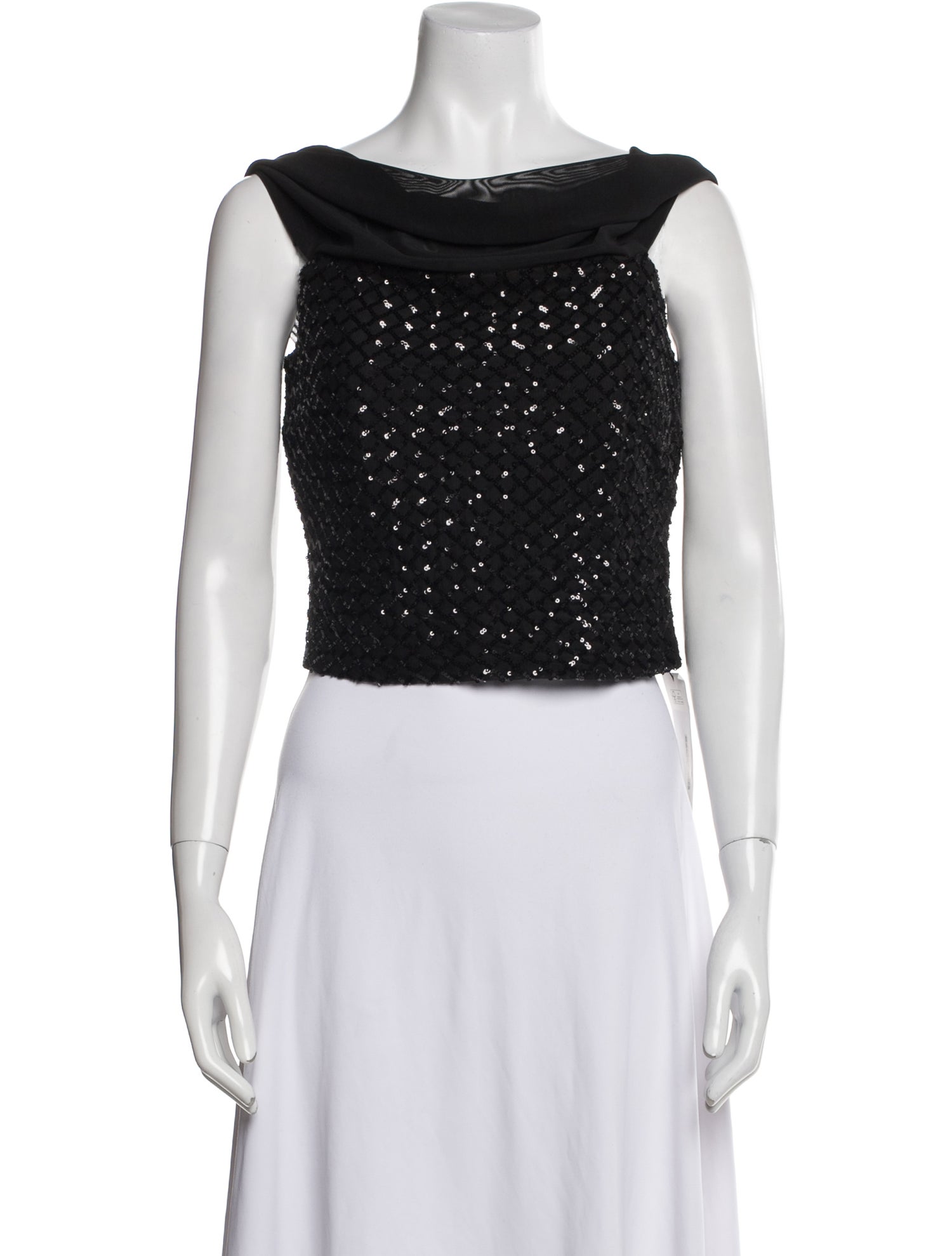 Halston Bateau Neckline Sleeveless Crop Top